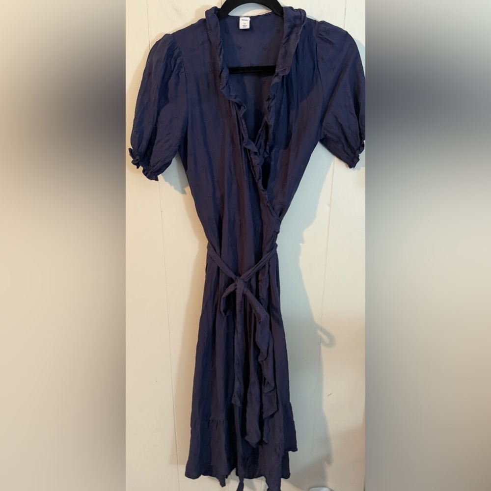 Old Navy Women’s Embroidered Floral Print Navy Blue Ruffle Hi-Low Wrap Dress XS